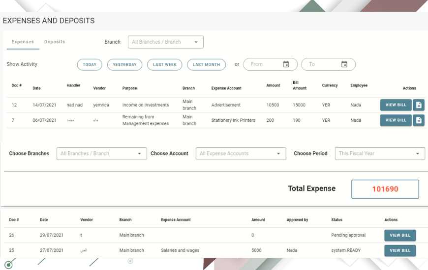 Expenses & Bill Reports