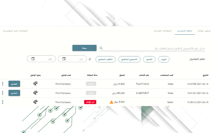 إرسال واستلام الحوالات